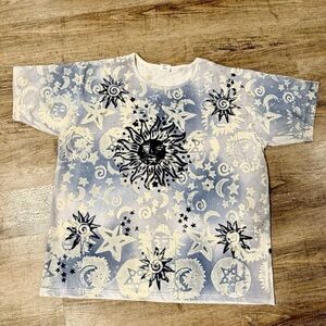 Vintage TShirt EZL Sun Moon Stars All Over Print  USA Psychedelic Celestial 90s